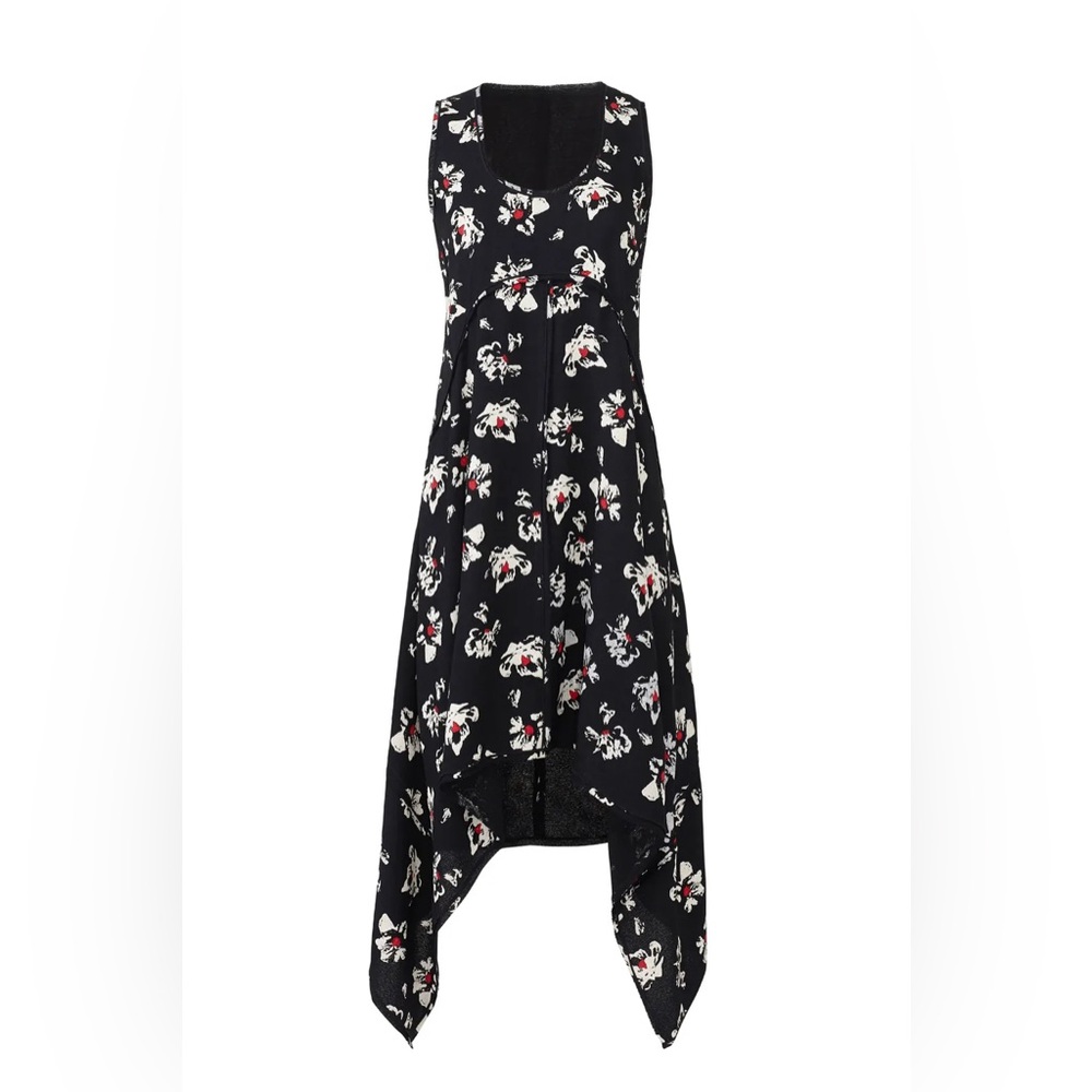 Proenza Schouler Black Floral Hankerchief Hem Midi Dress US 6